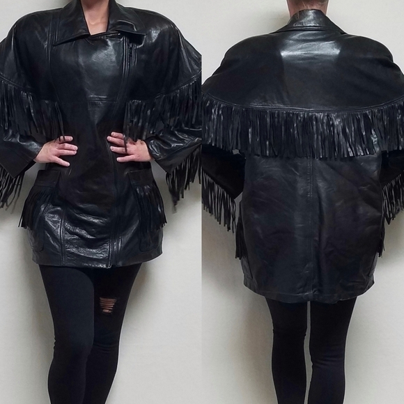 Marvin Richards Vintage Black Butter Soft Leather Fringe Side-Zip Moto Jacket - Picture 1 of 16